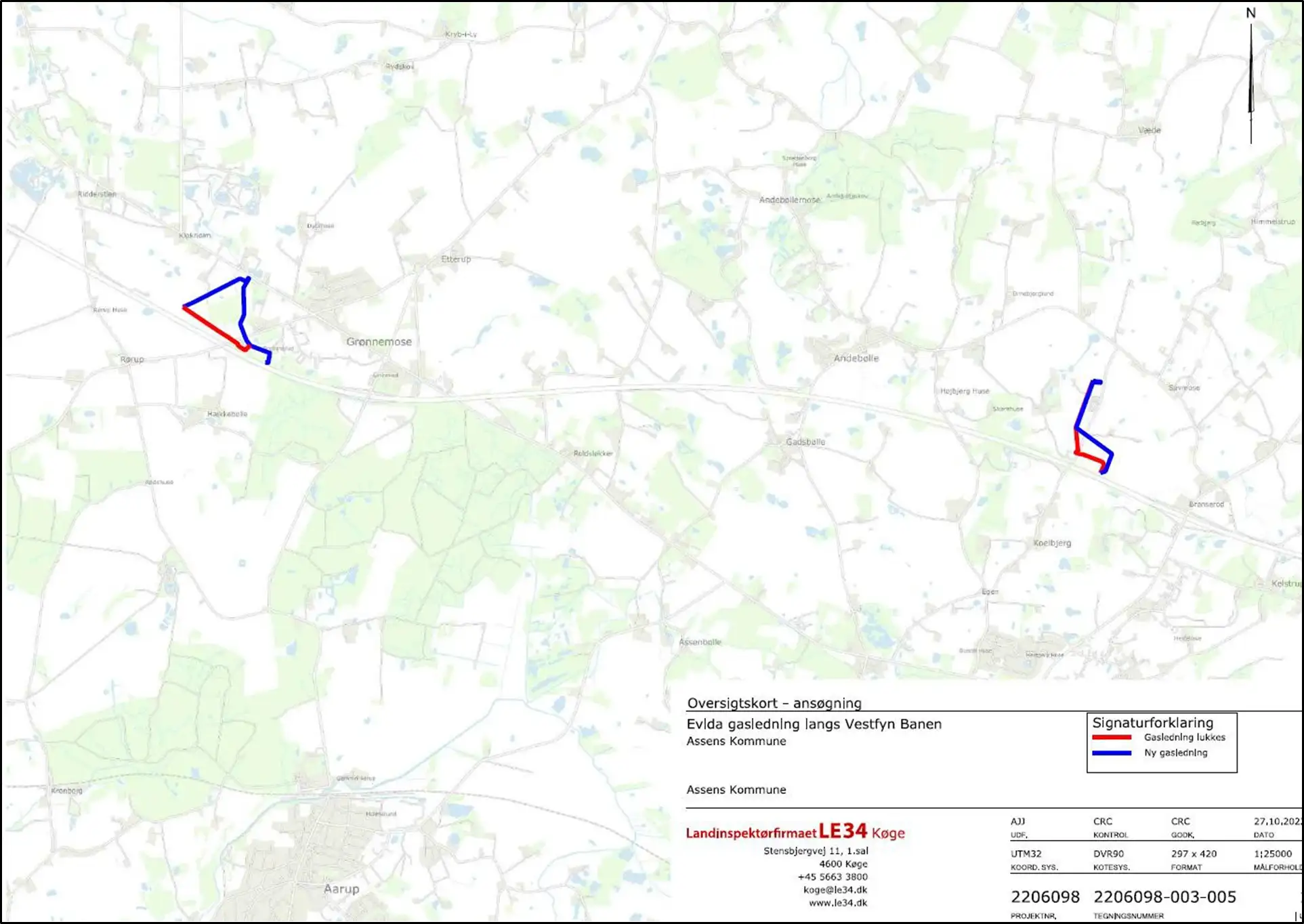 De planlagte omlægninger af distributionsnettet nord f. Aarup på Vestfyn