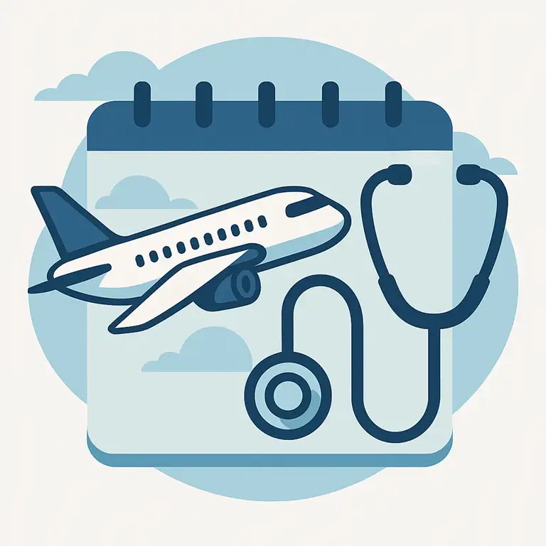 Animeret billede af stemingen for nyheden. Der fremg&aring;r en kalender, et fly og et stetoskop.